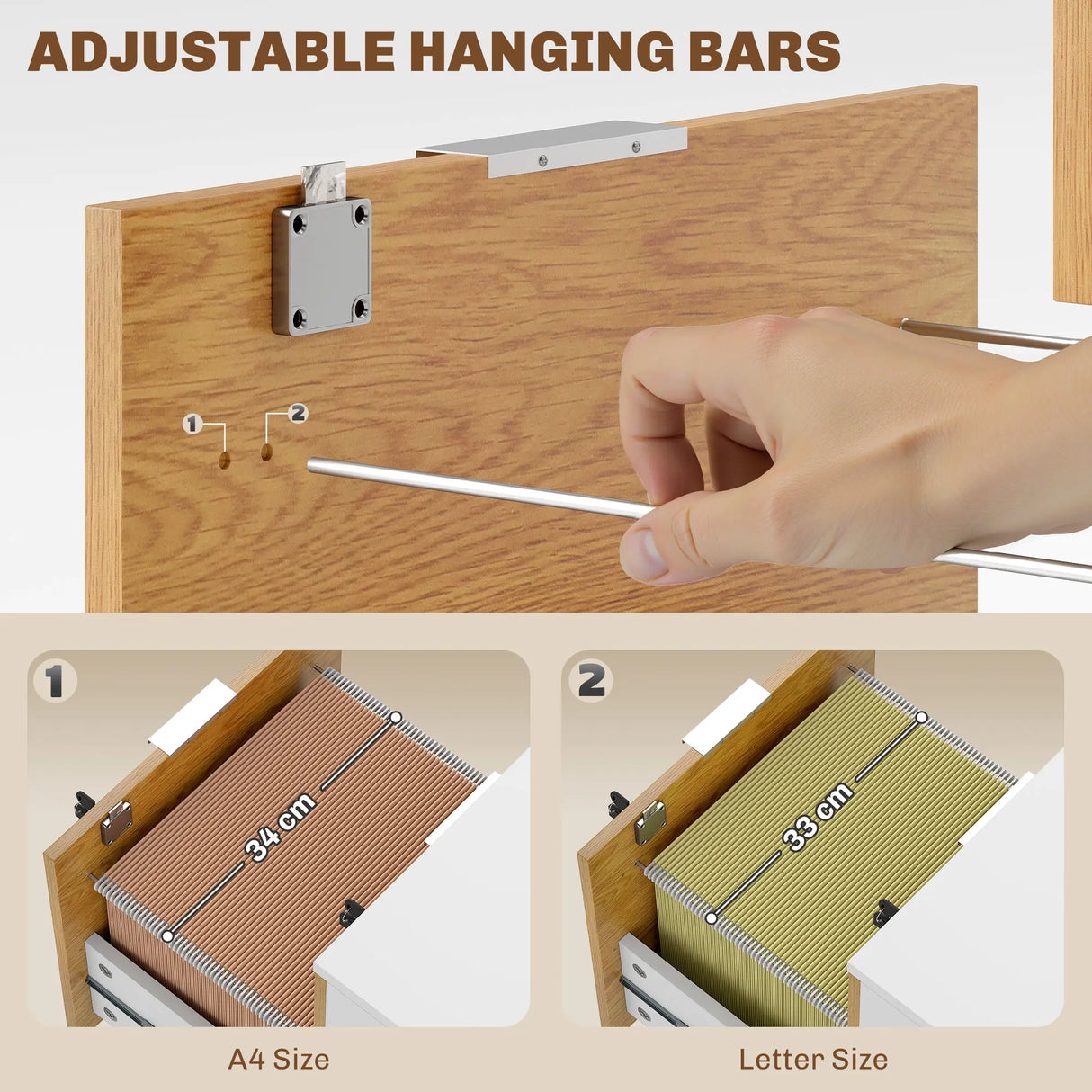 HOMCOM Two-Drawer Lockable Filing Cabinet - Wood Effect