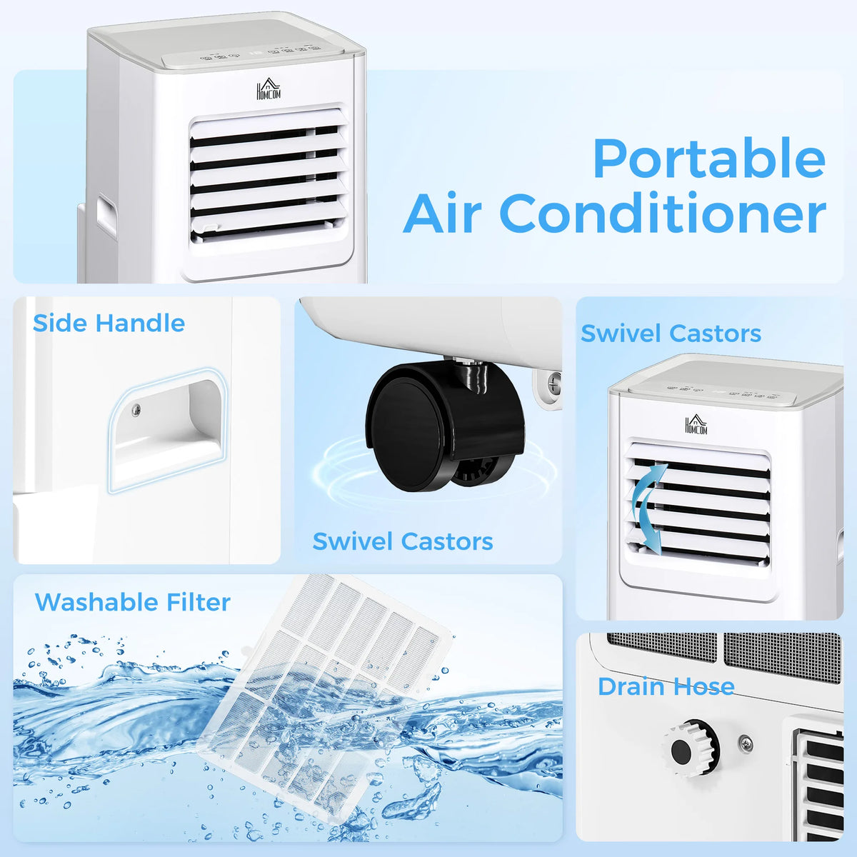 HOMCOM 7000 BTU Air Conditioning Unit, 3-in-1 Portable Air Conditioner, Dehumidifier, Cooling Fan with 2 Speeds, 24H Timer, Remote Control, LED Display, Window Venting Kit, 15m2
