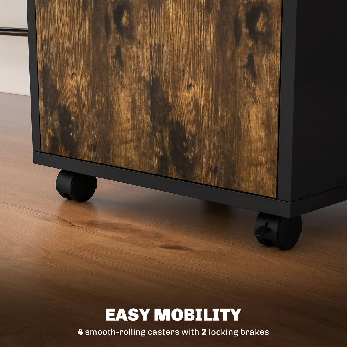 HOMCOM 60cm Filing Cabinet with Drawer, Open Shelf, Metal Handles and 4 Wheels, Office Home Organiser Mobile Printer, Rustic Brown