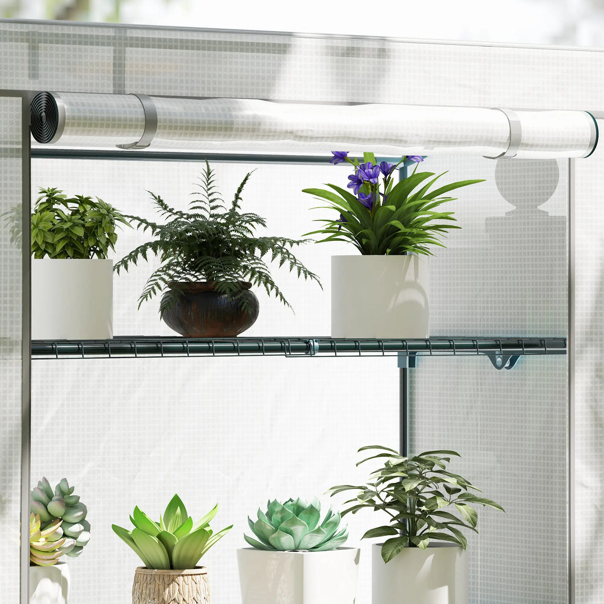 Outsunny Four-Tier Mini Greenhouse - Grey/White