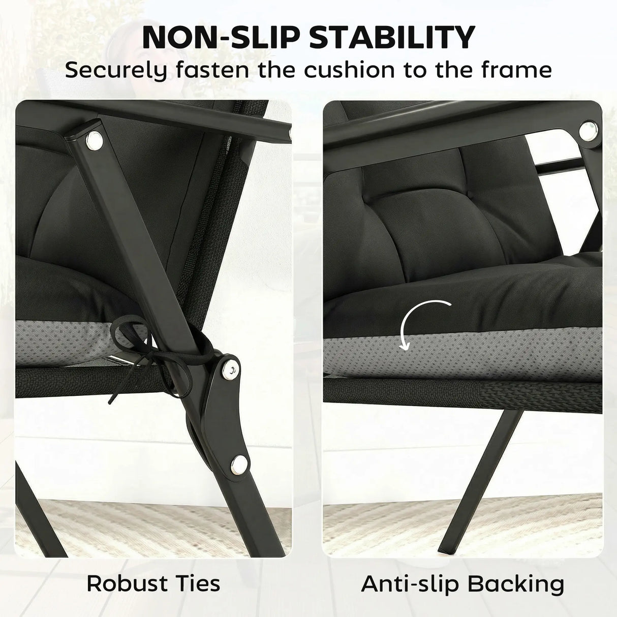 Outsunny Patio Chair Cushions Set of 4, Waterproof Non-Slip Lounge Chair Cushions, 112x53cm, Black
