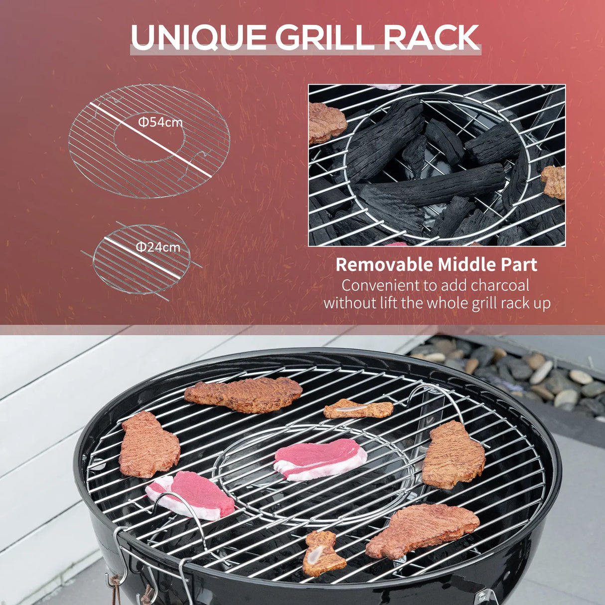 Outsunny Portable Kettle Charcoal Grill - Black