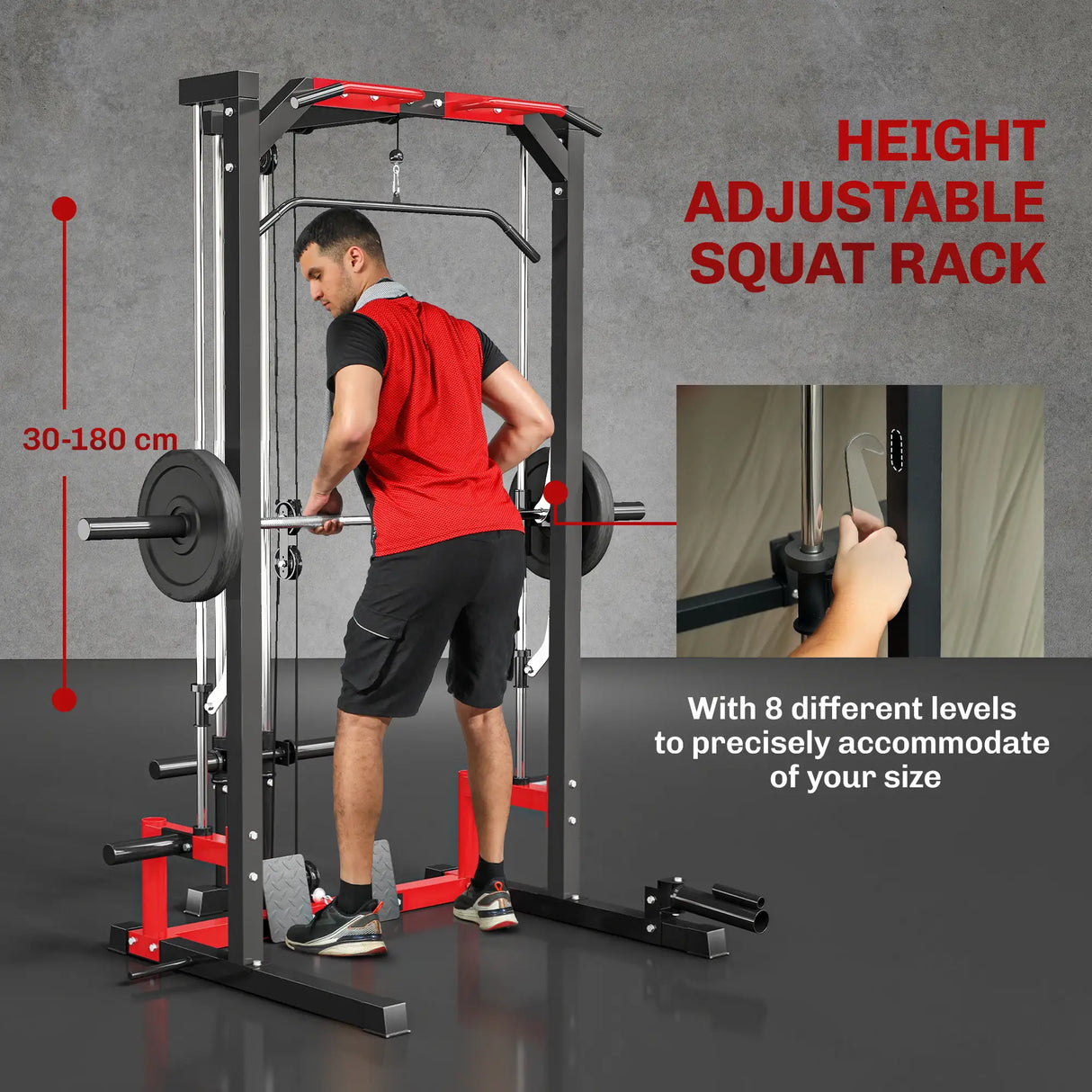 SPORTNOW Cable Crossover Machine, Multi-Function Power Rack with Pull Up Bar, Lat Pull Down System, Squat Rack, Barbell Bar