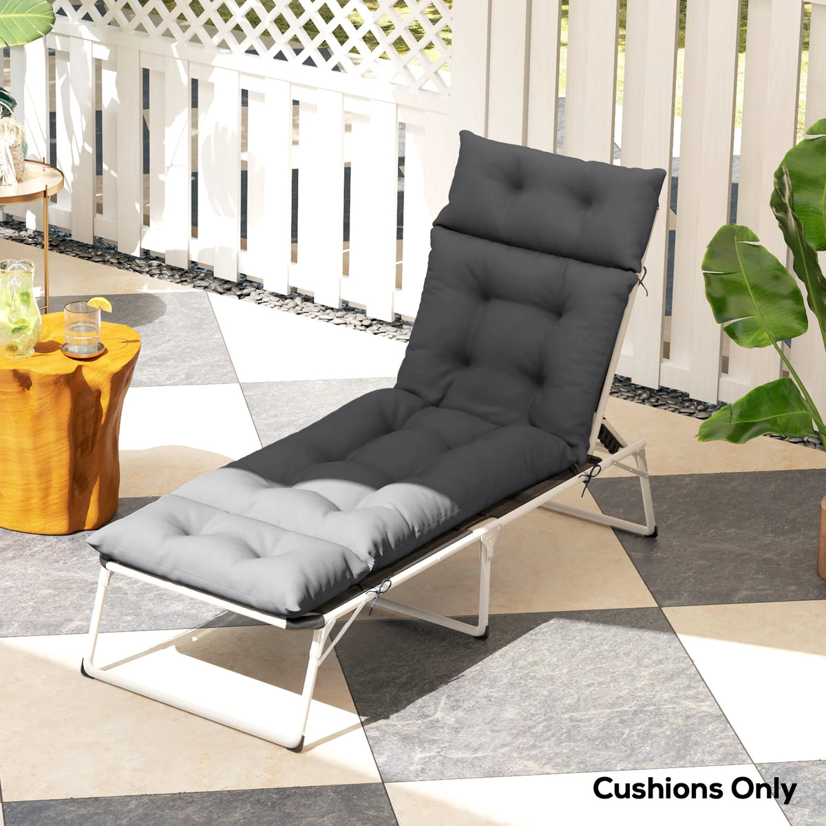 Outsunny Sun Lounger Cushions Only, 190x56x10cm Garden Lounge Chair Cushions, UPF20+ 220gsm Fabric, Thick Sunbed Replacement Pads with 6 Ties, Dark Grey