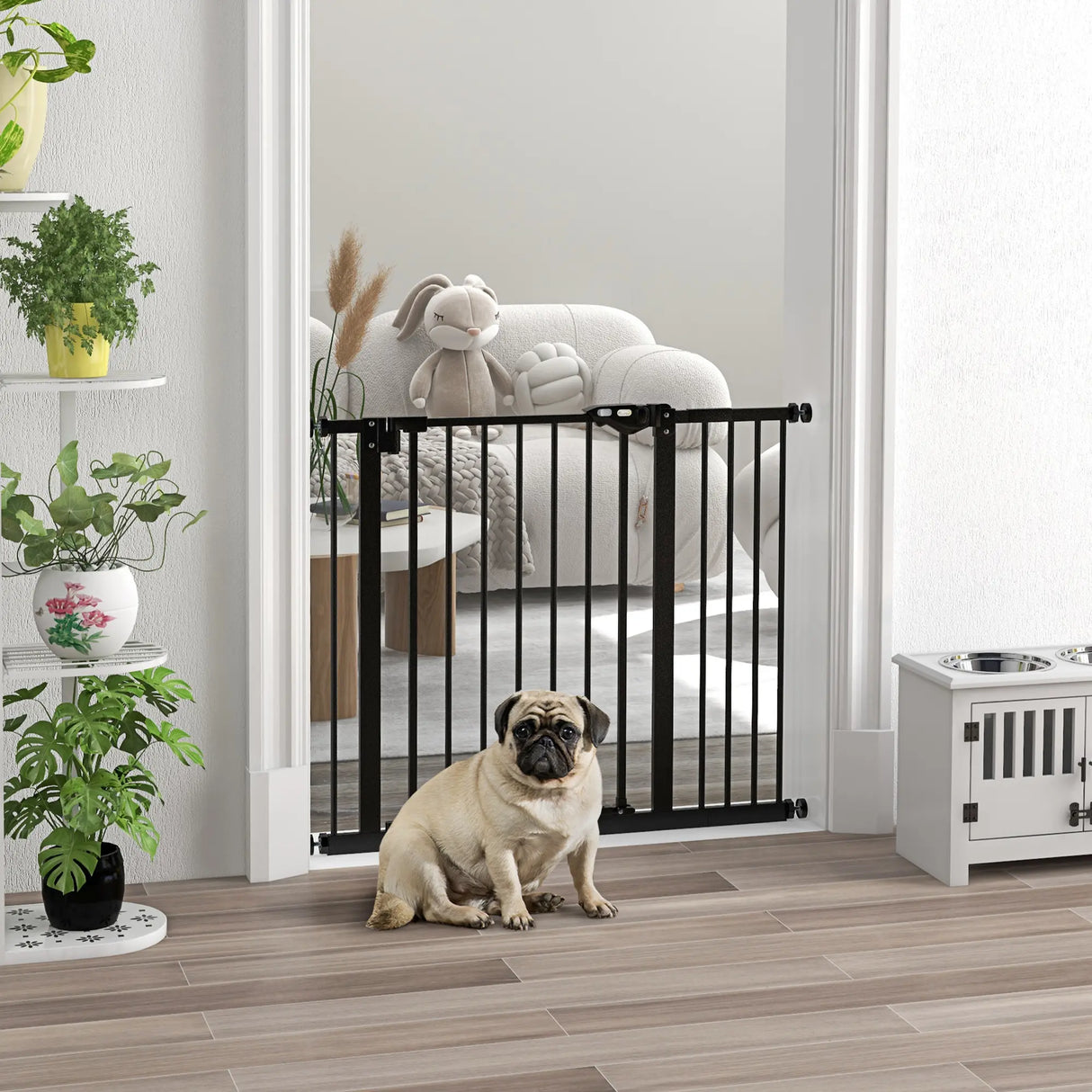 PawHut Adjustable Safety Gate w/ One Extensions, Four Adjustable Screws, Black