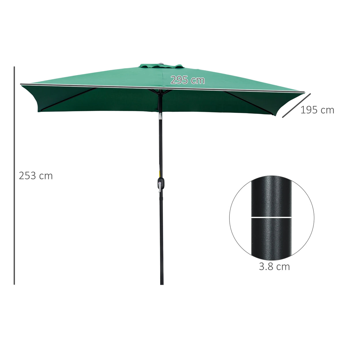 Outsunny 3x2m Patio Parasol Garden Umbrellas Canopy with Aluminium Tilt Crank Rectangular Sun Shade Steel, Green