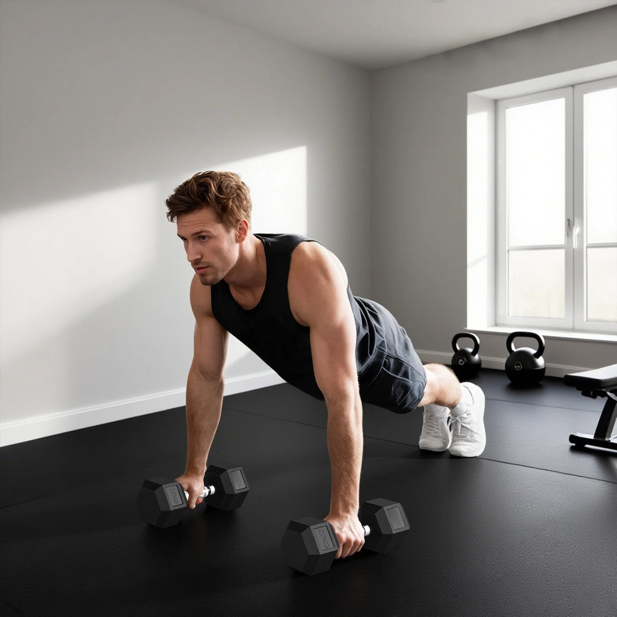 HOMCOM 20KG Single Rubber Hex Dumbbell Portable Hand Weights Dumbbell Home Gym