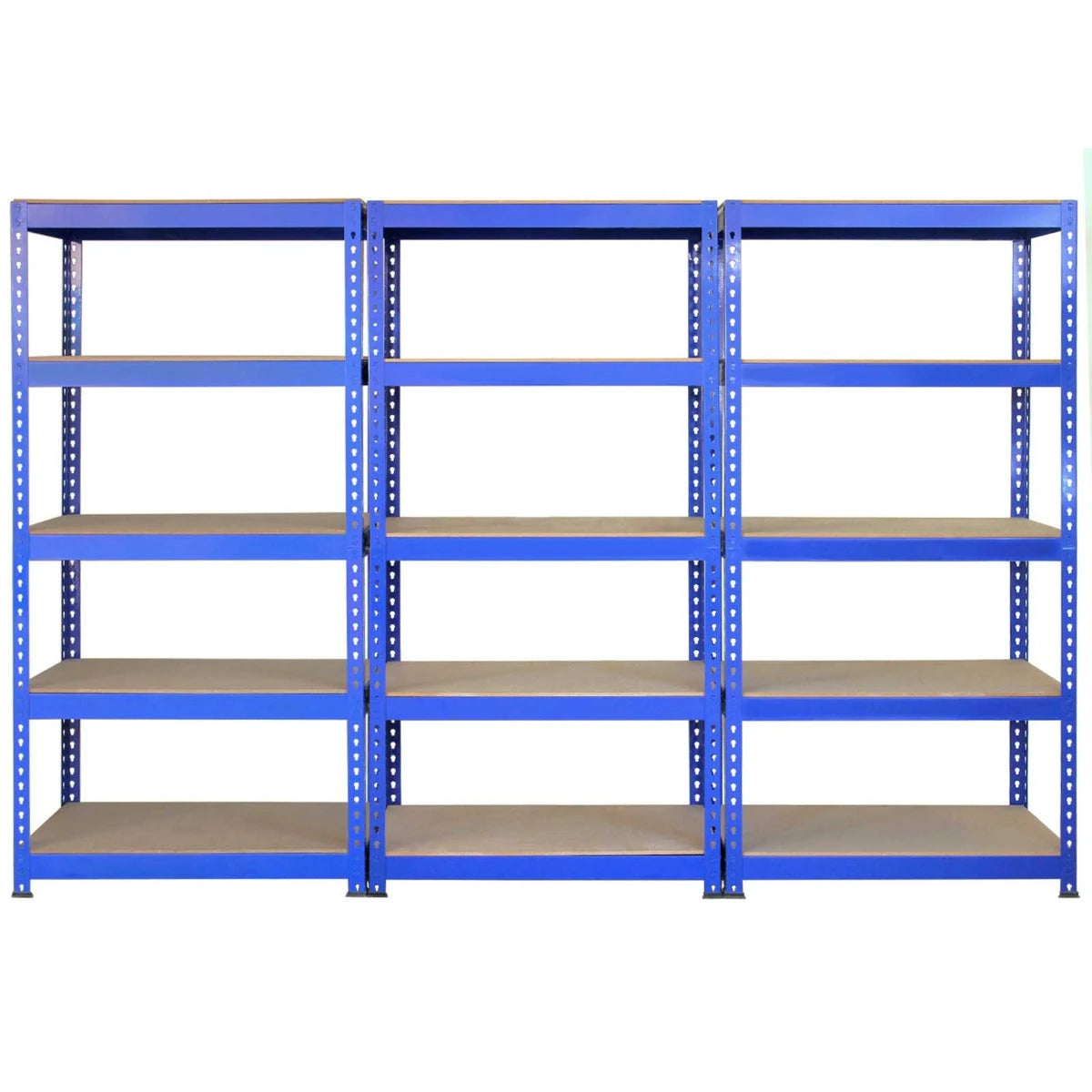 3 x 90cm Q-Rax Blue Metal Racking Units & Workbench & Mallet