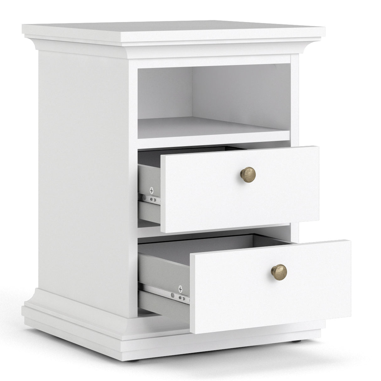 Paris Package - Bedside 2 Drawers in + Chest of 4 Drawers + Wardrobe with 2 Doors White