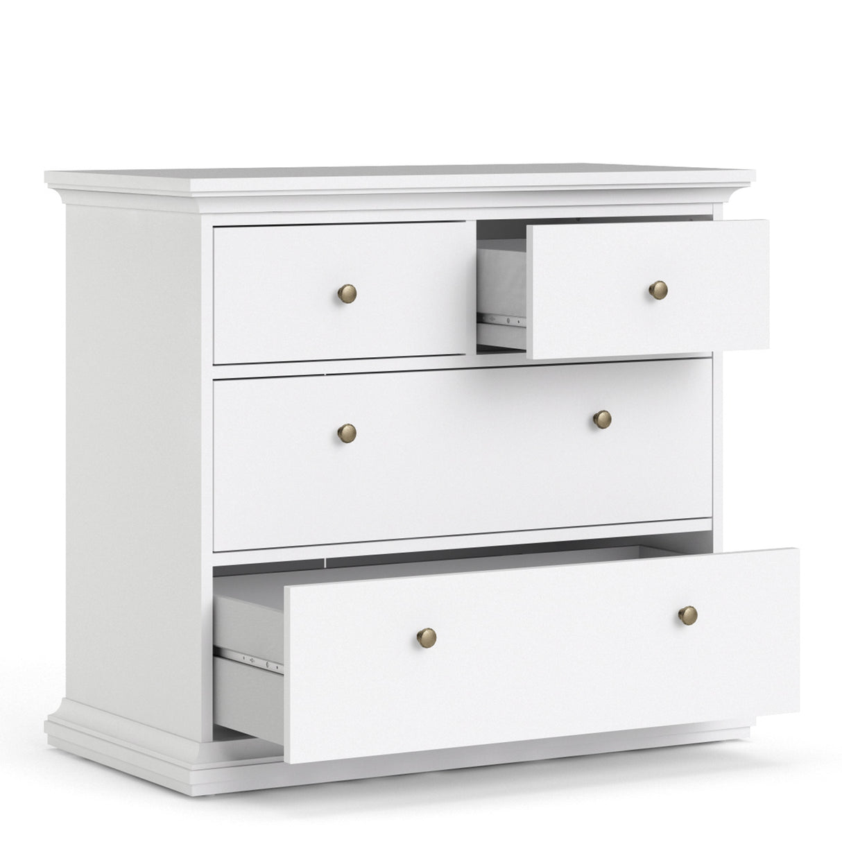 Paris Package - Bedside 2 Drawers in + Chest of 4 Drawers + Wardrobe with 2 Doors White