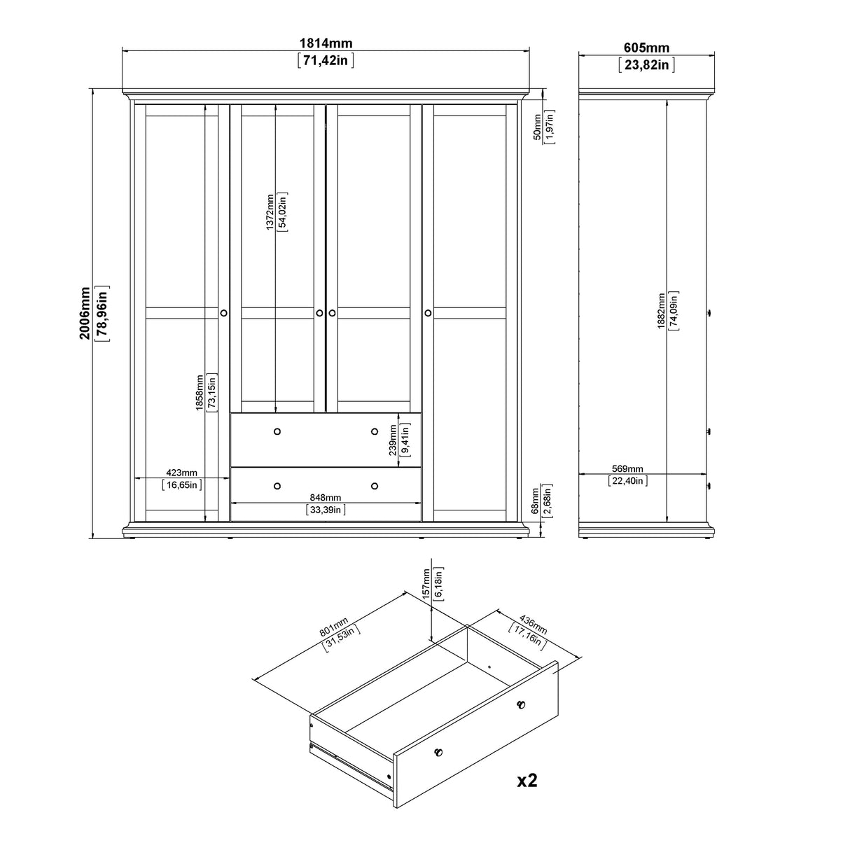 Paris TV-unit 2 frame Doors in Matt Grey
