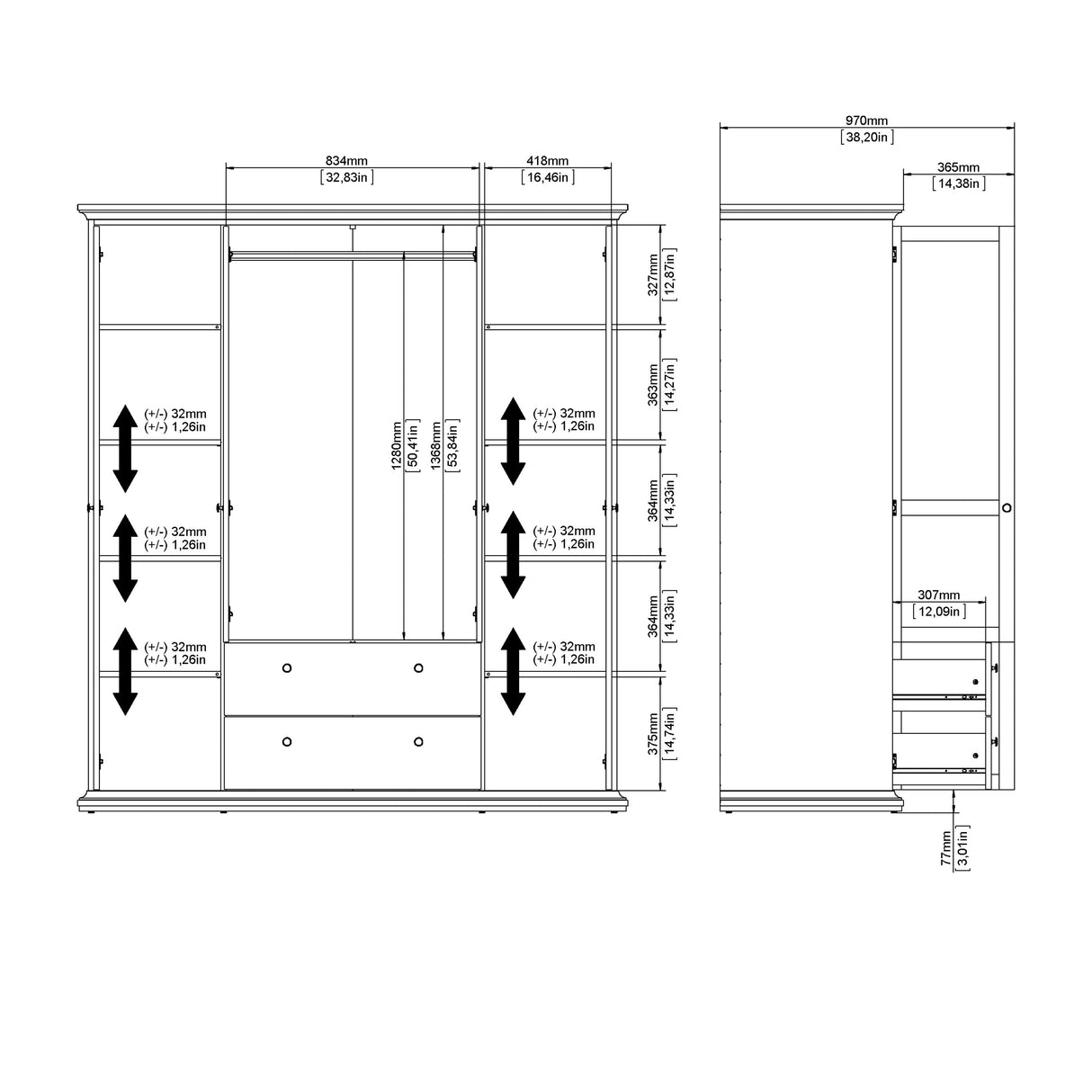 Paris TV-unit 2 frame Doors in Matt Grey