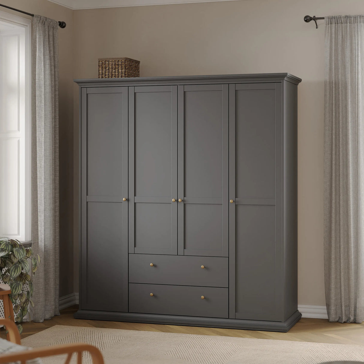 Paris Wardrobe with 4 Doors and 2 Drawers in Matt Grey