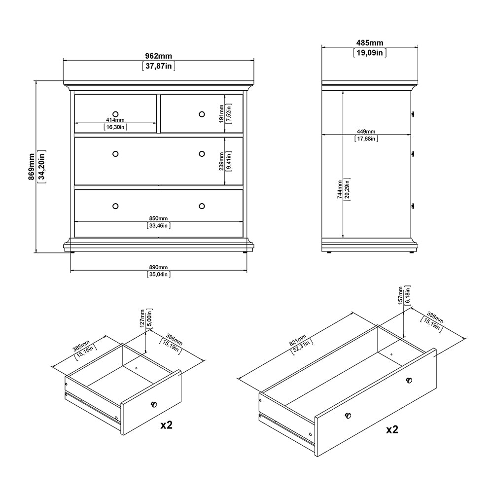 Paris Chest of 4 Drawers in White