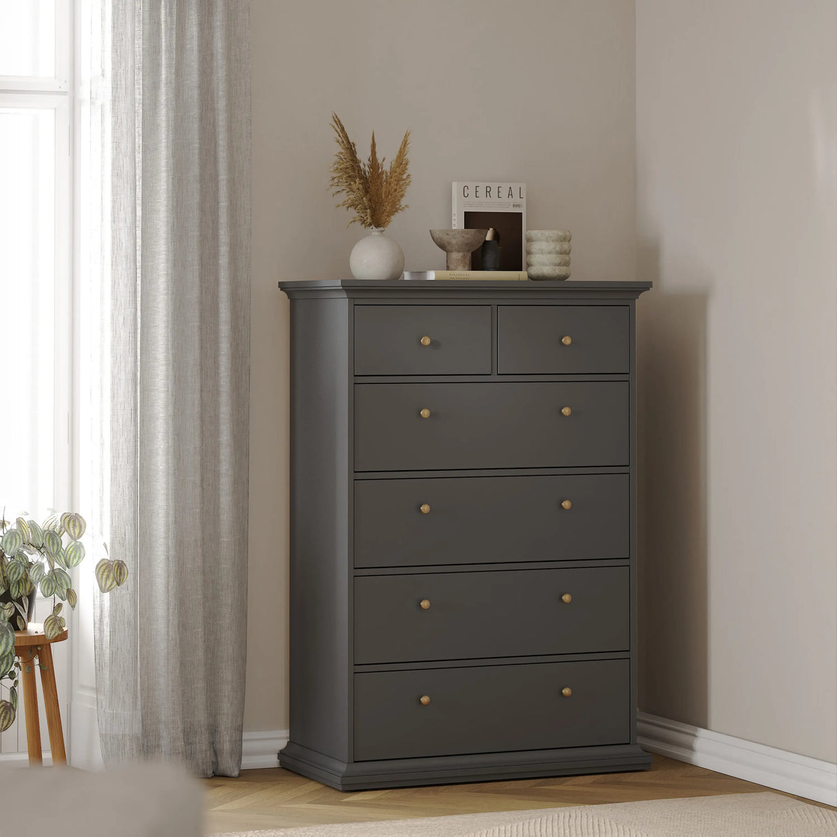 Paris Chest of 6 Drawers in Matt Grey