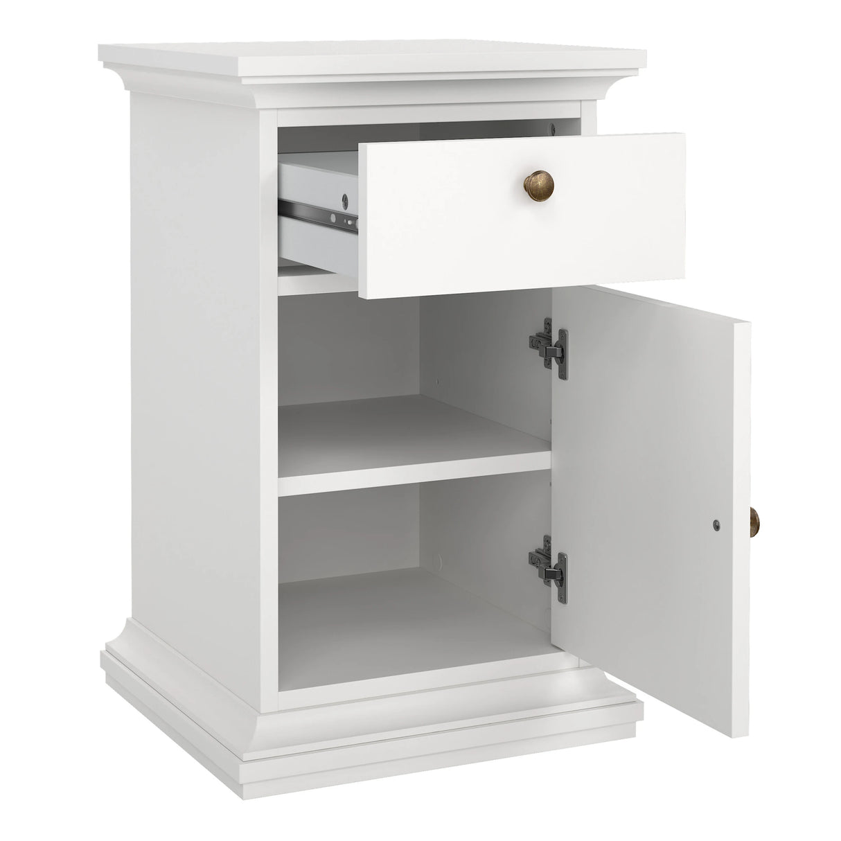 Paris Nightstand 1 Door + 1 Drawer in White