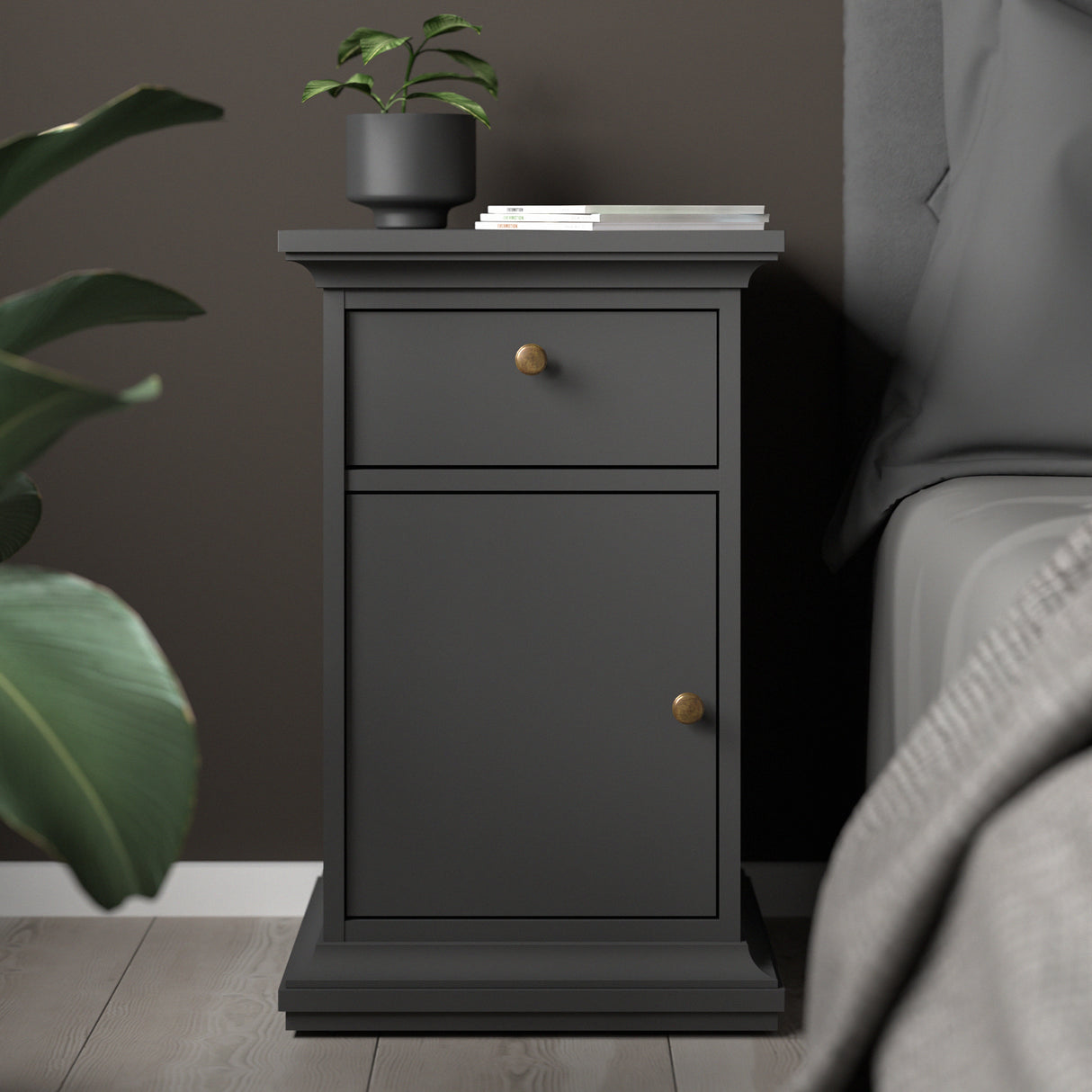 Paris Nightstand 1 door + 1 drawer in Matt Grey