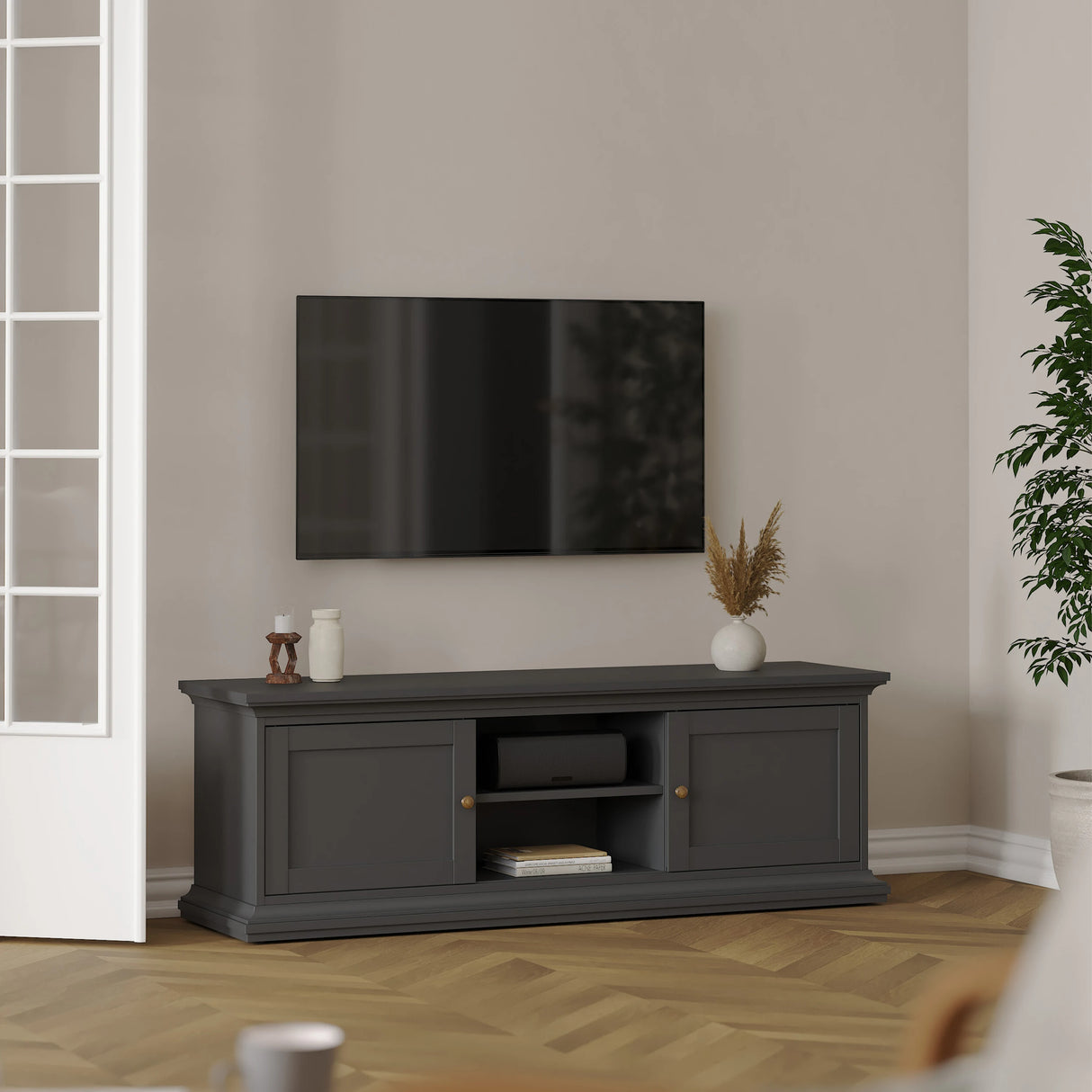 Paris TV-unit 2 frame Doors in Matt Grey