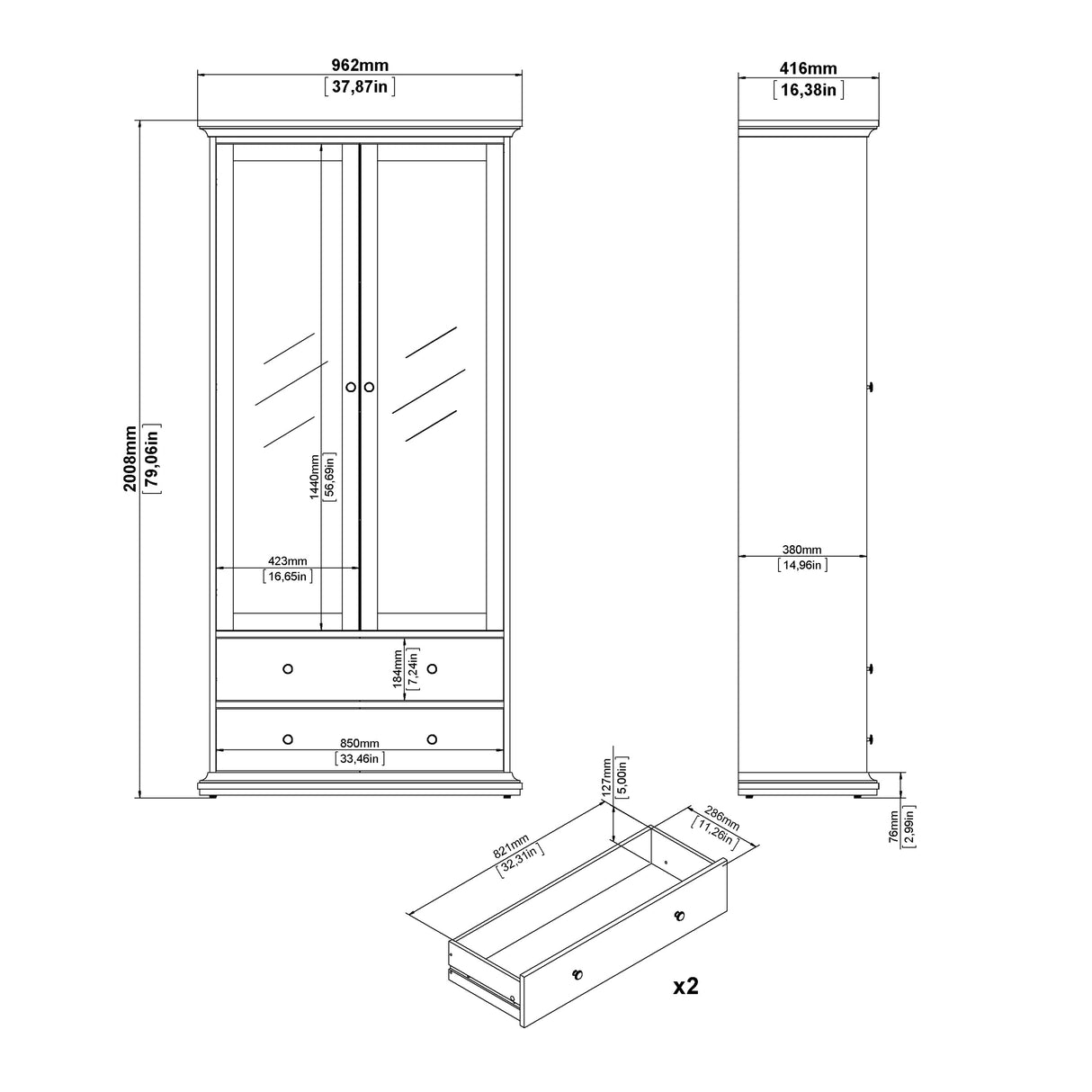 Paris China cabinet in Matt Grey