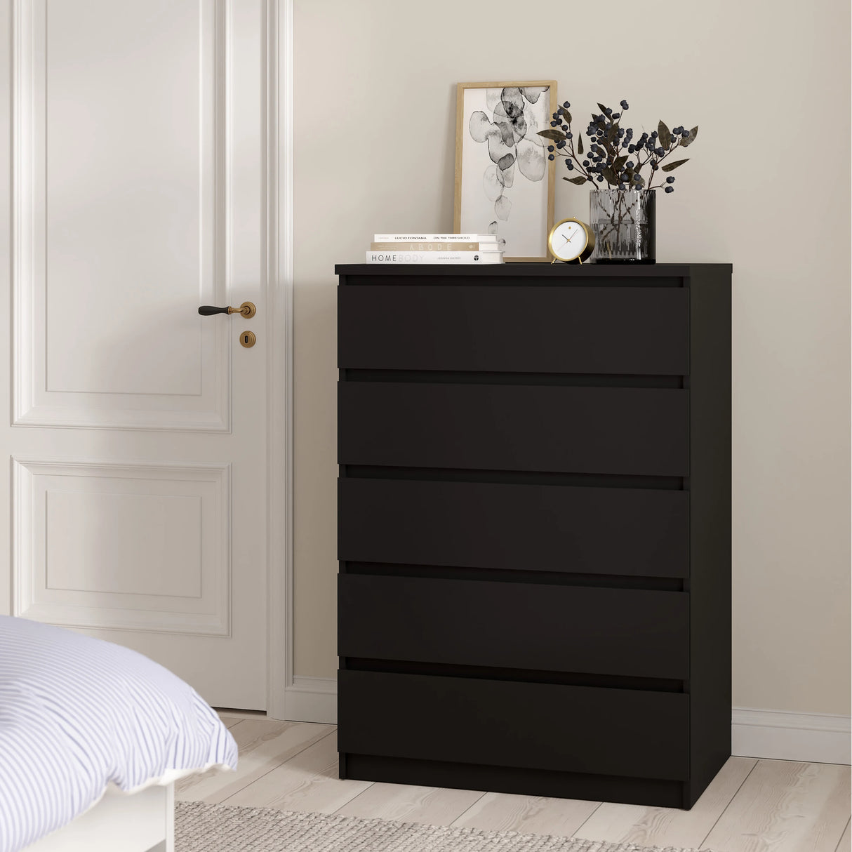 Naia Chest of 5 Drawers in Black Matt