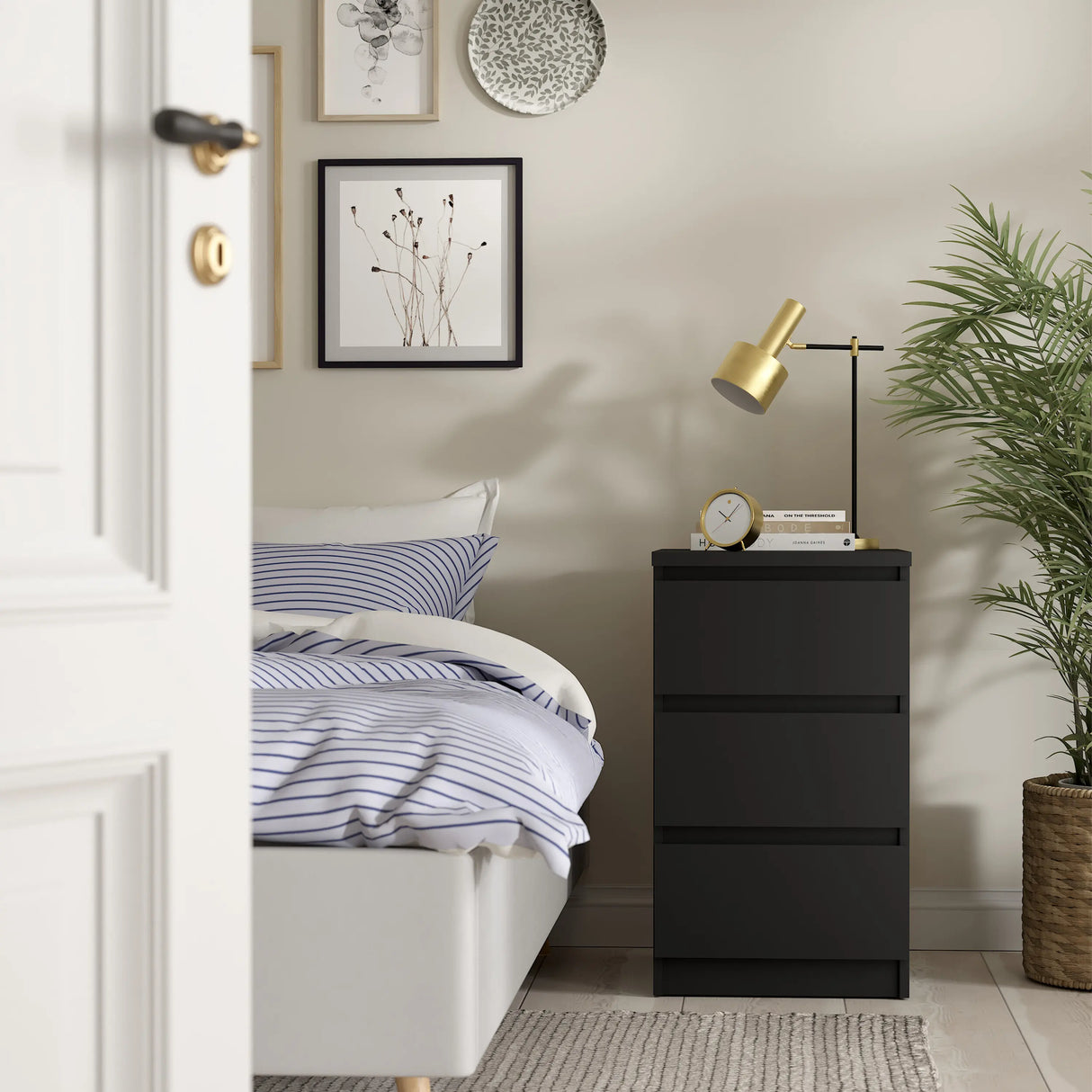 Naia Bedside 3 Drawers in Black Matt
