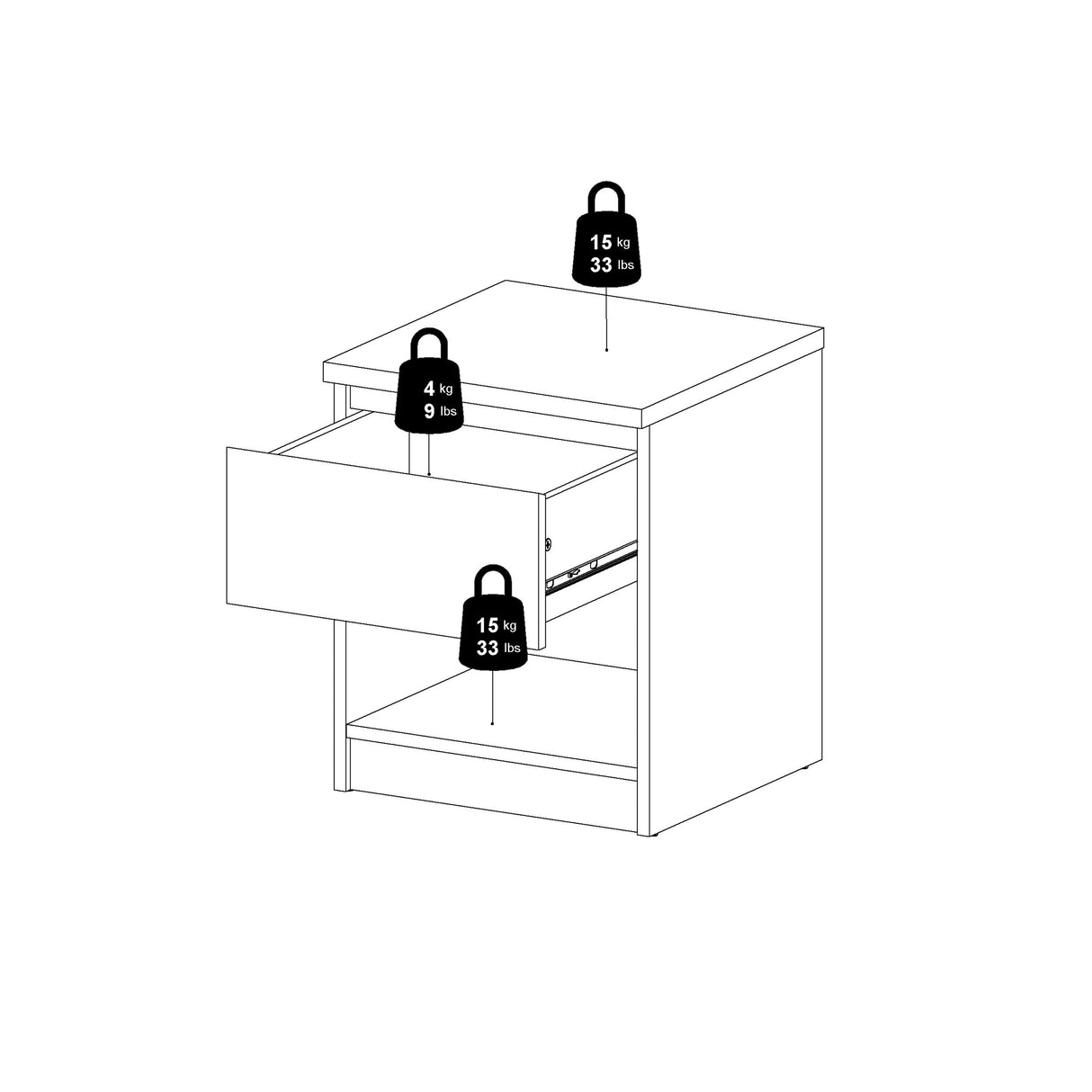 Naia Bedside 1 Drawer 1 Shelf in Black Matt