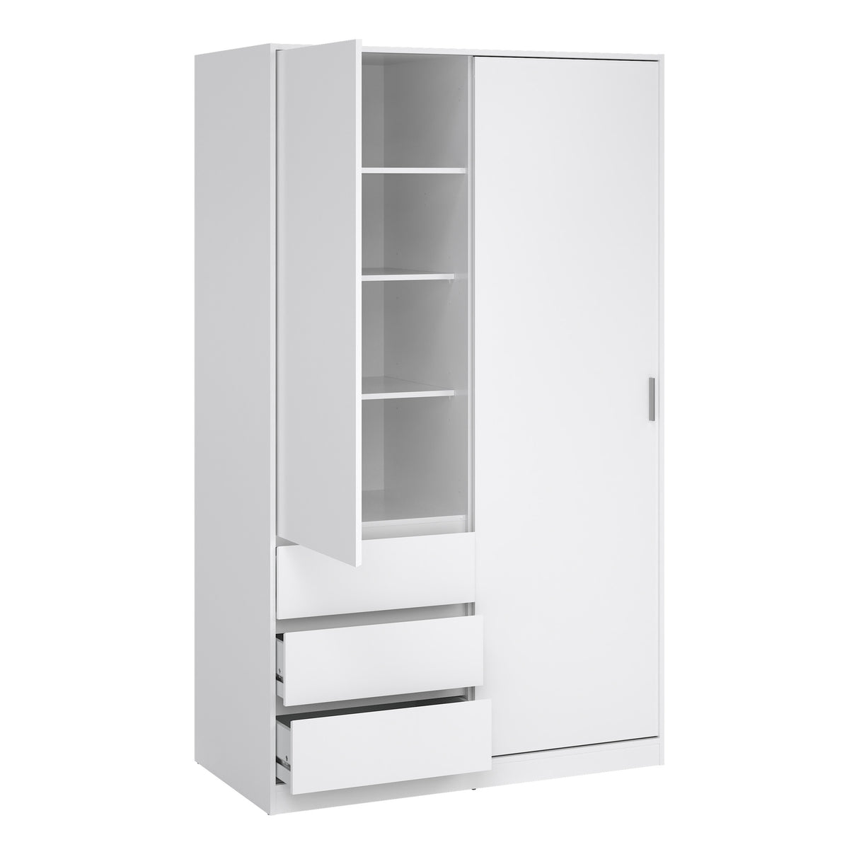 Naia Wardrobe with 1 Sliding door + 1 door + 3 drawers in White High Gloss