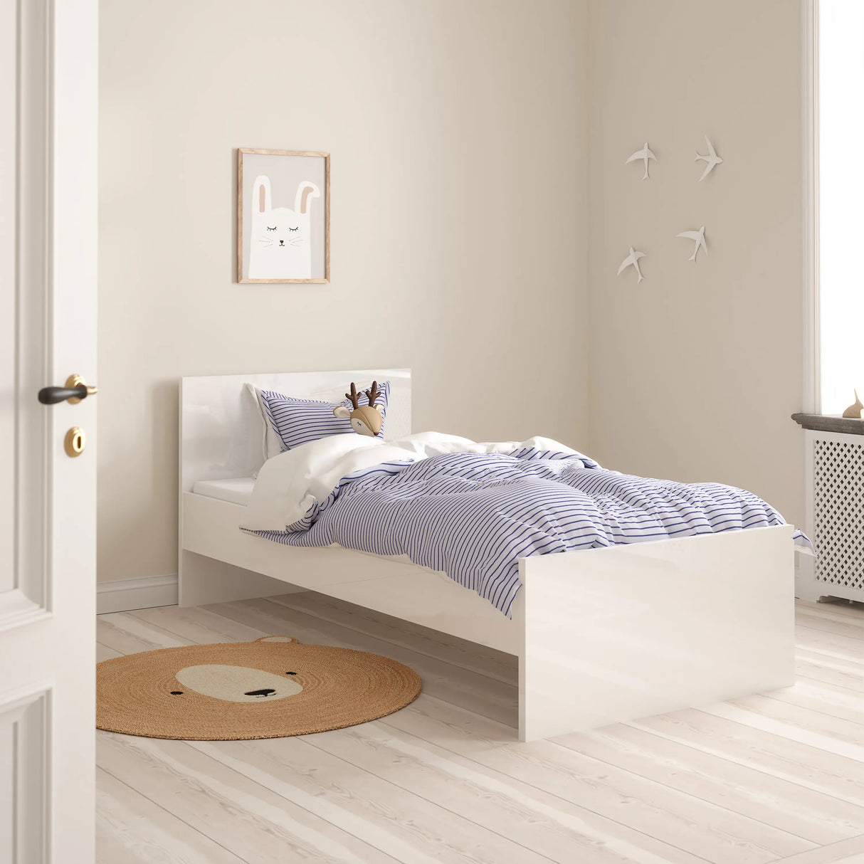 Naia Single Bed 3ft (90 x 190) in White High Gloss