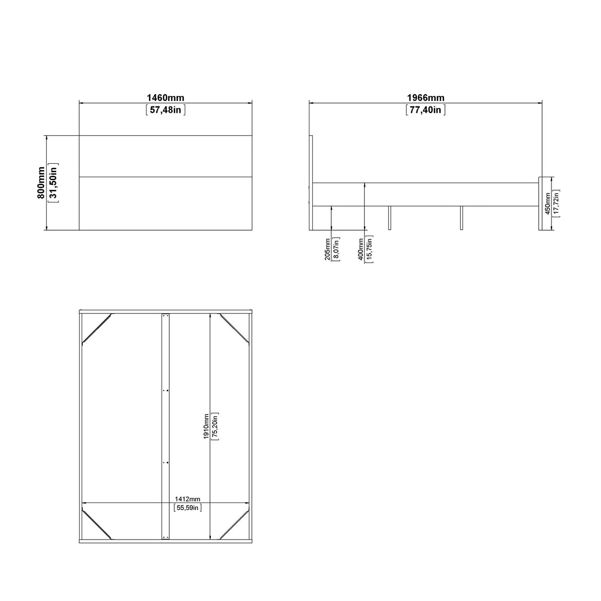 Naia Double Bed 4ft6 (140 x 190) in Black Matt