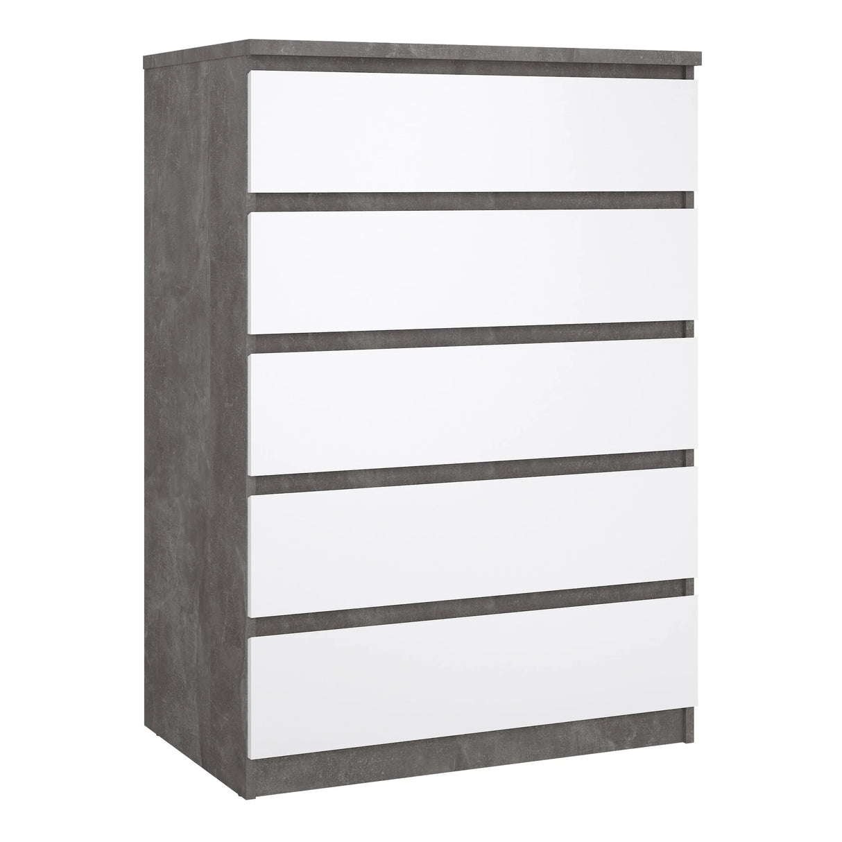 Naia Chest of 5 Drawers in Concrete and White High Gloss