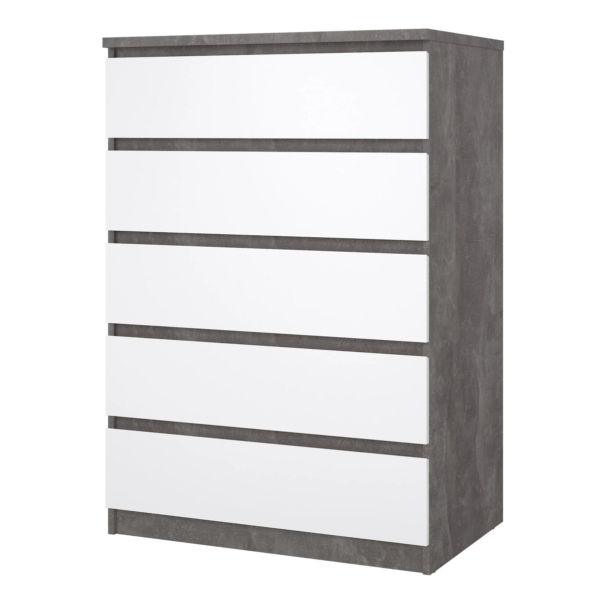 Naia Chest of 5 Drawers in Concrete and White High Gloss