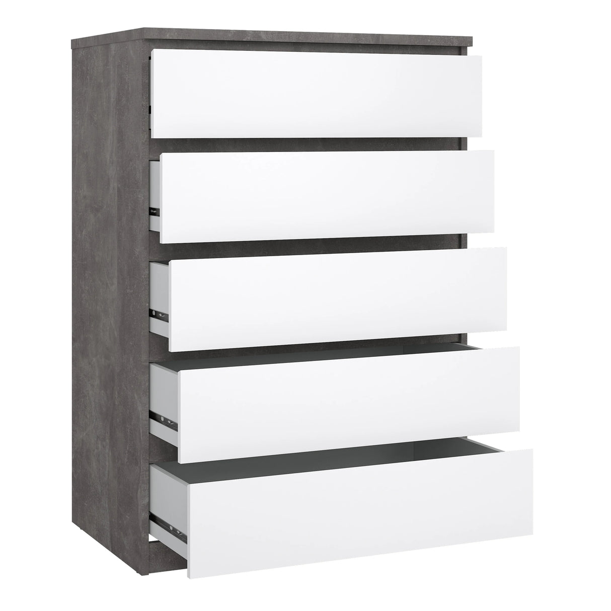 Naia Chest of 5 Drawers in Concrete and White High Gloss