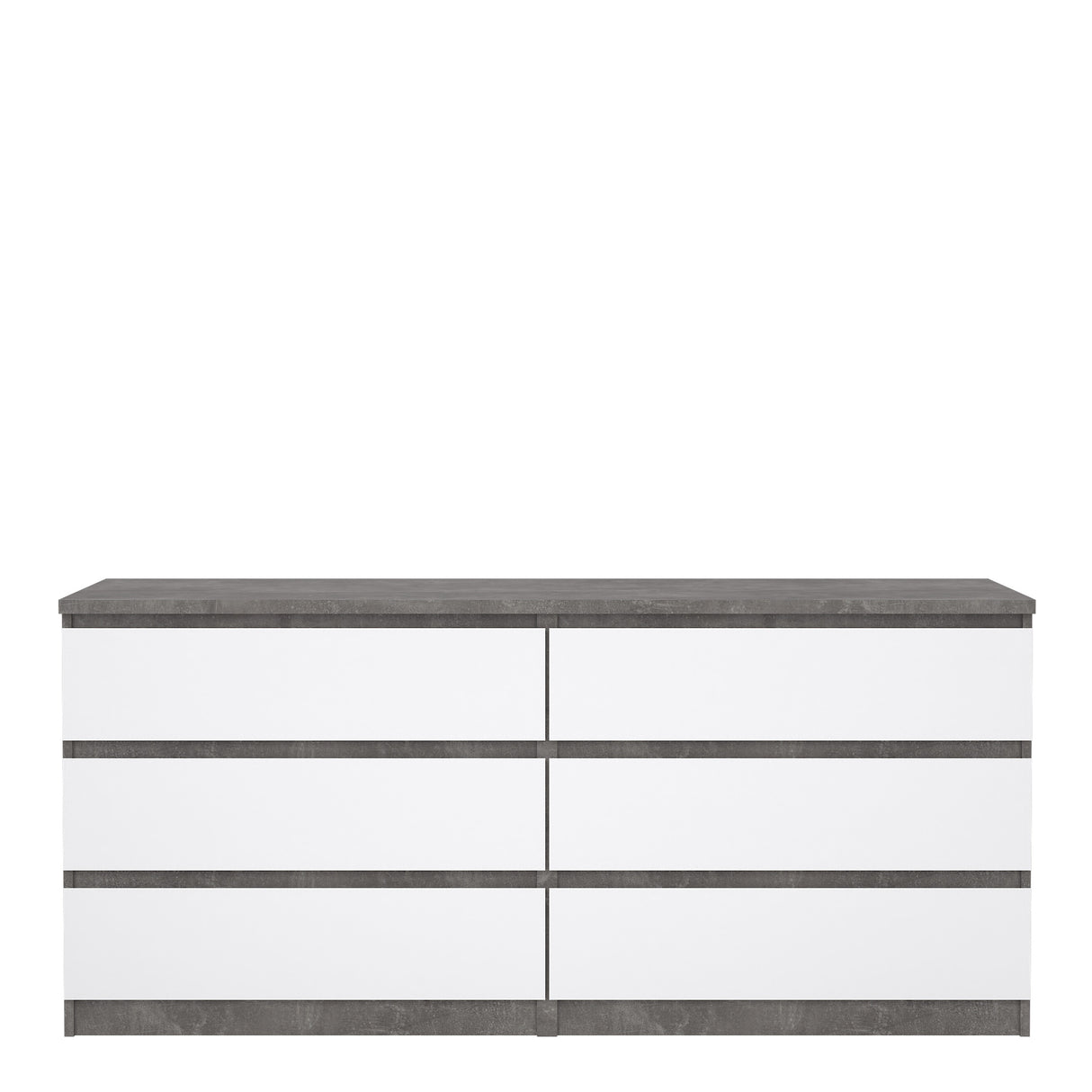 Naia Wide Chest of 6 Drawers (3+3) in Concrete and White High Gloss