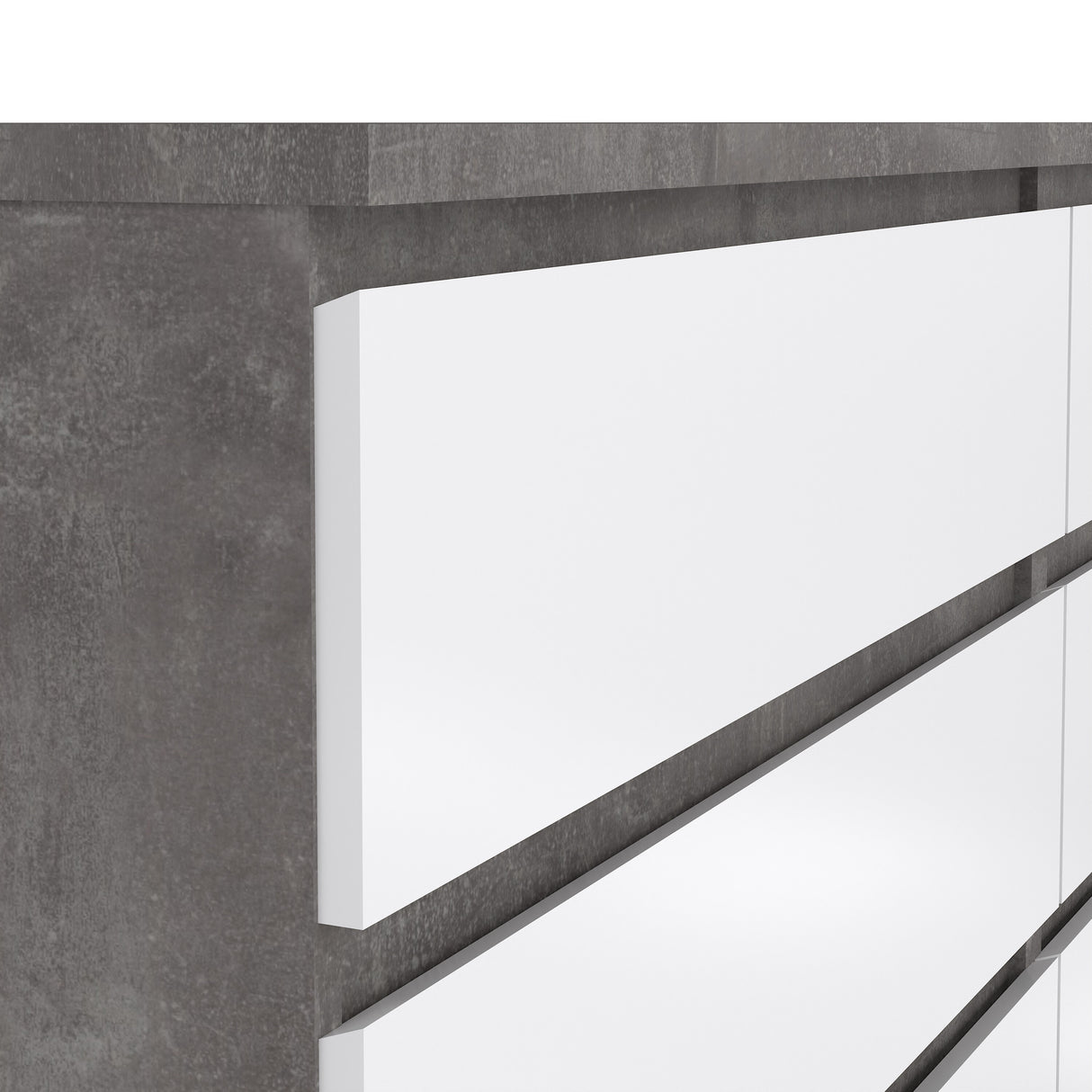Naia Wide Chest of 6 Drawers (3+3) in Concrete and White High Gloss