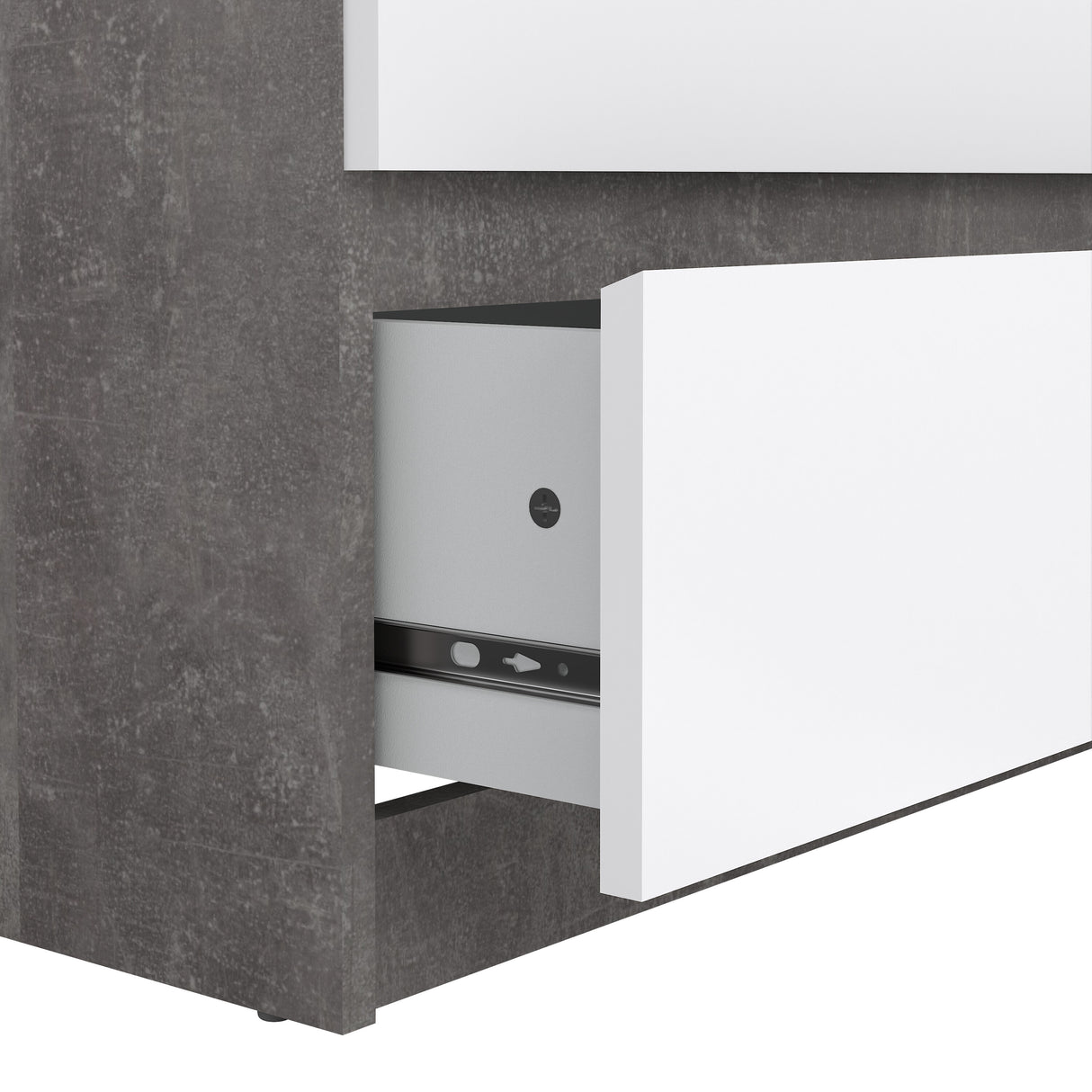 Naia Wide Chest of 6 Drawers (3+3) in Concrete and White High Gloss