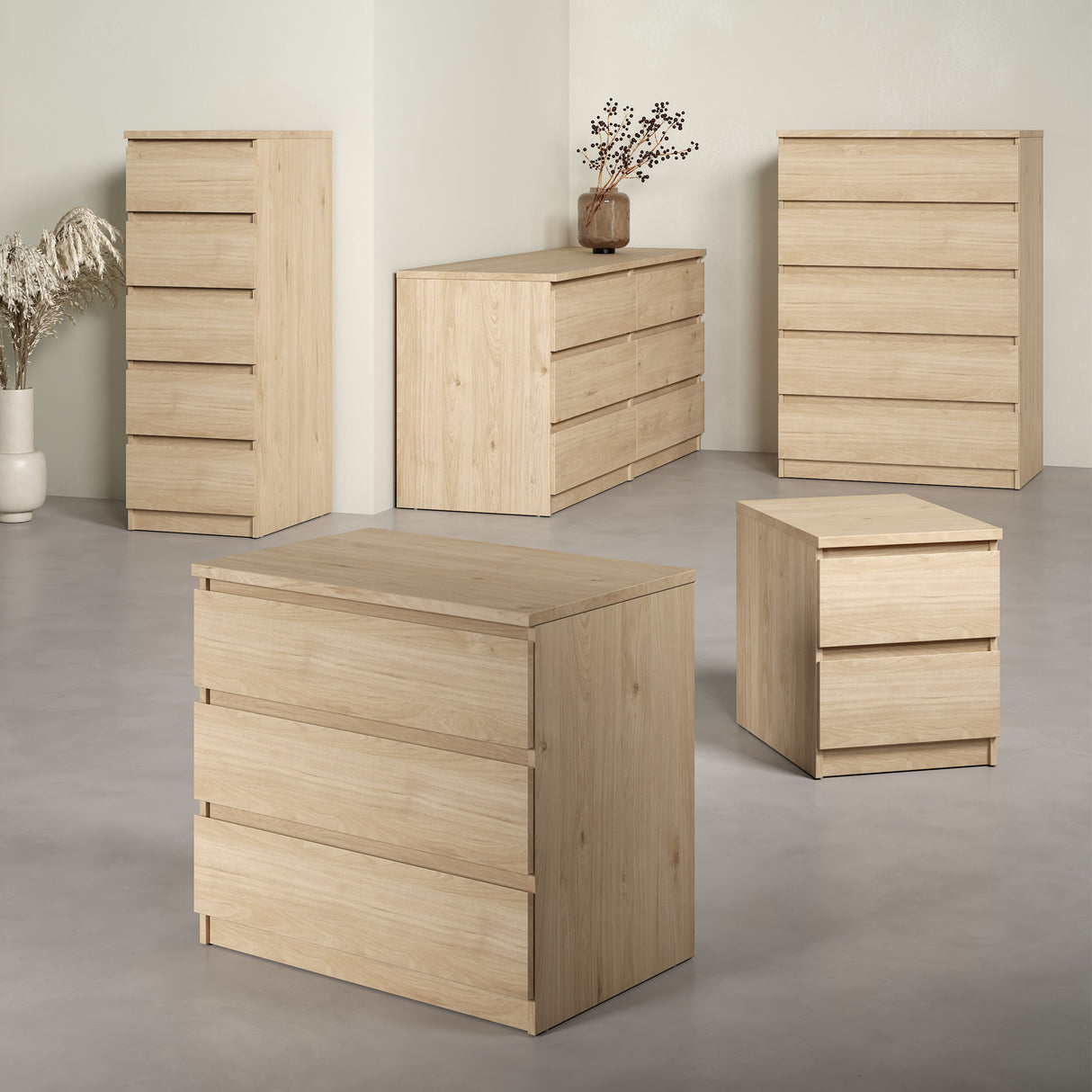 Naia Wide Chest of 6 Drawers (3+3) in Jackson Hickory Oak