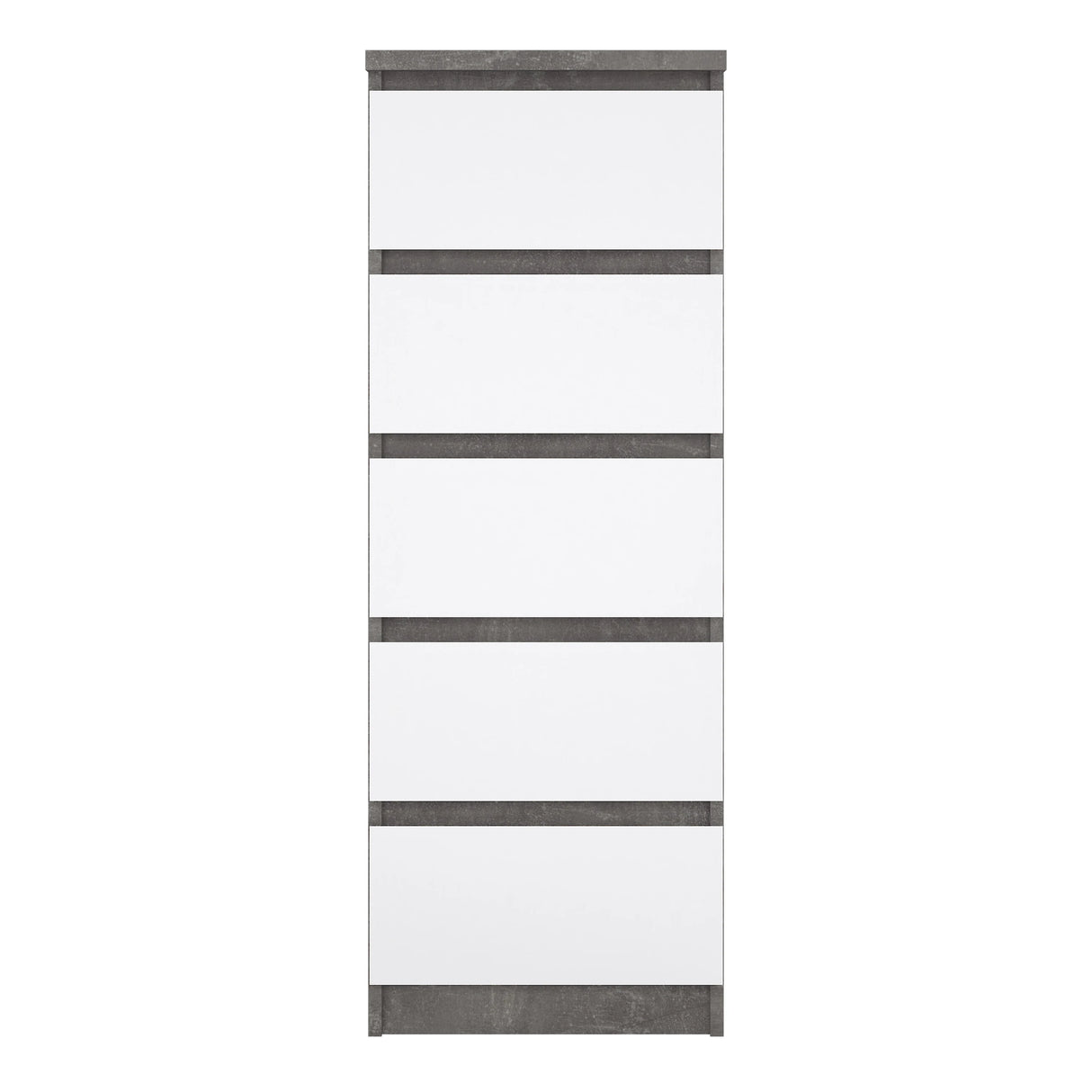Naia Narrow Chest of 5 Drawers in Concrete and White High Gloss