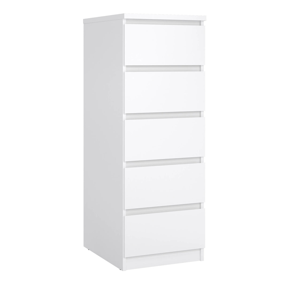 Naia Narrow Chest of 5 Drawers in White High Gloss