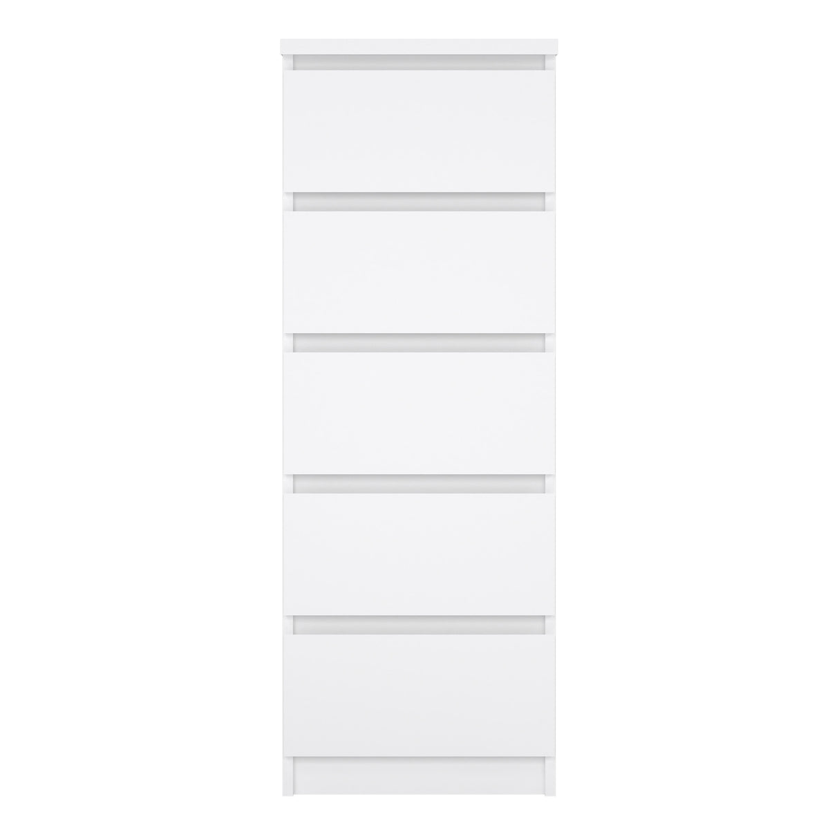 Naia Narrow Chest of 5 Drawers in White High Gloss