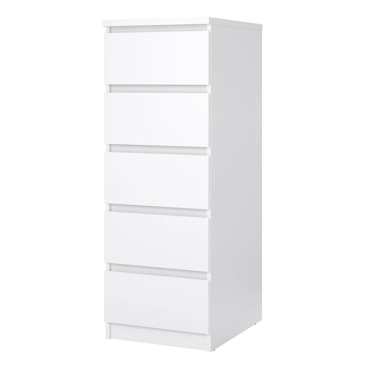 Naia Narrow Chest of 5 Drawers in White High Gloss