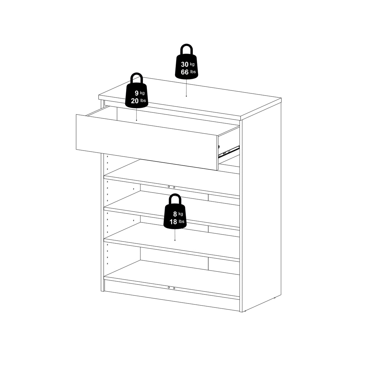 Naia Sideboard - 1 Drawer 2 Doors in White High Gloss