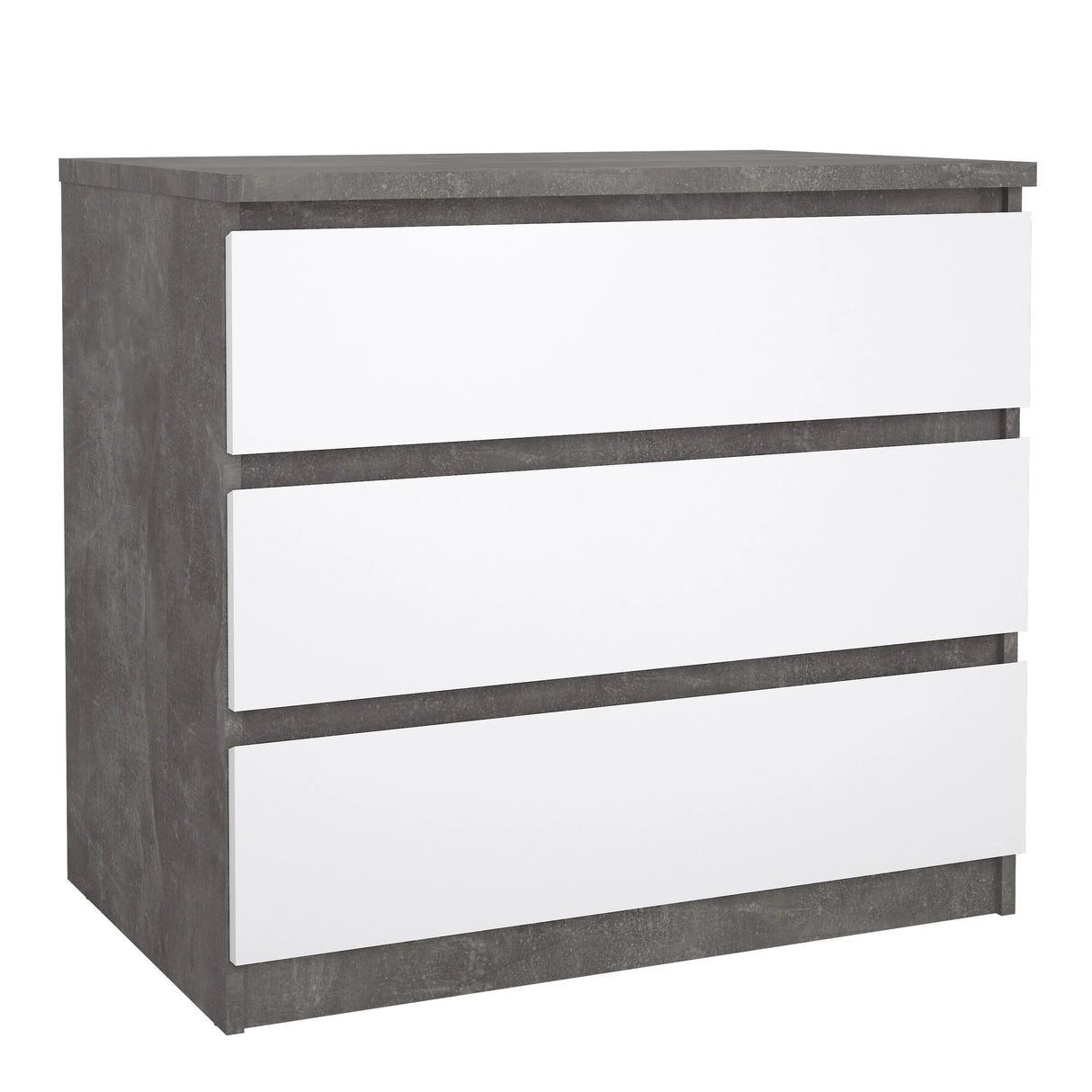 Naia Chest of 3 Drawers in Concrete and White High Gloss