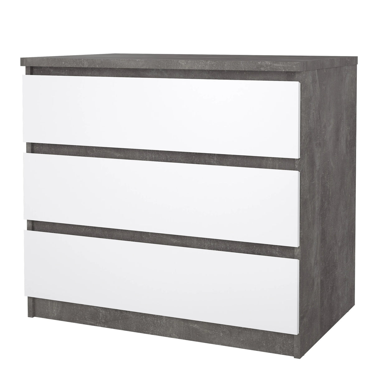 Naia Chest of 3 Drawers in Concrete and White High Gloss