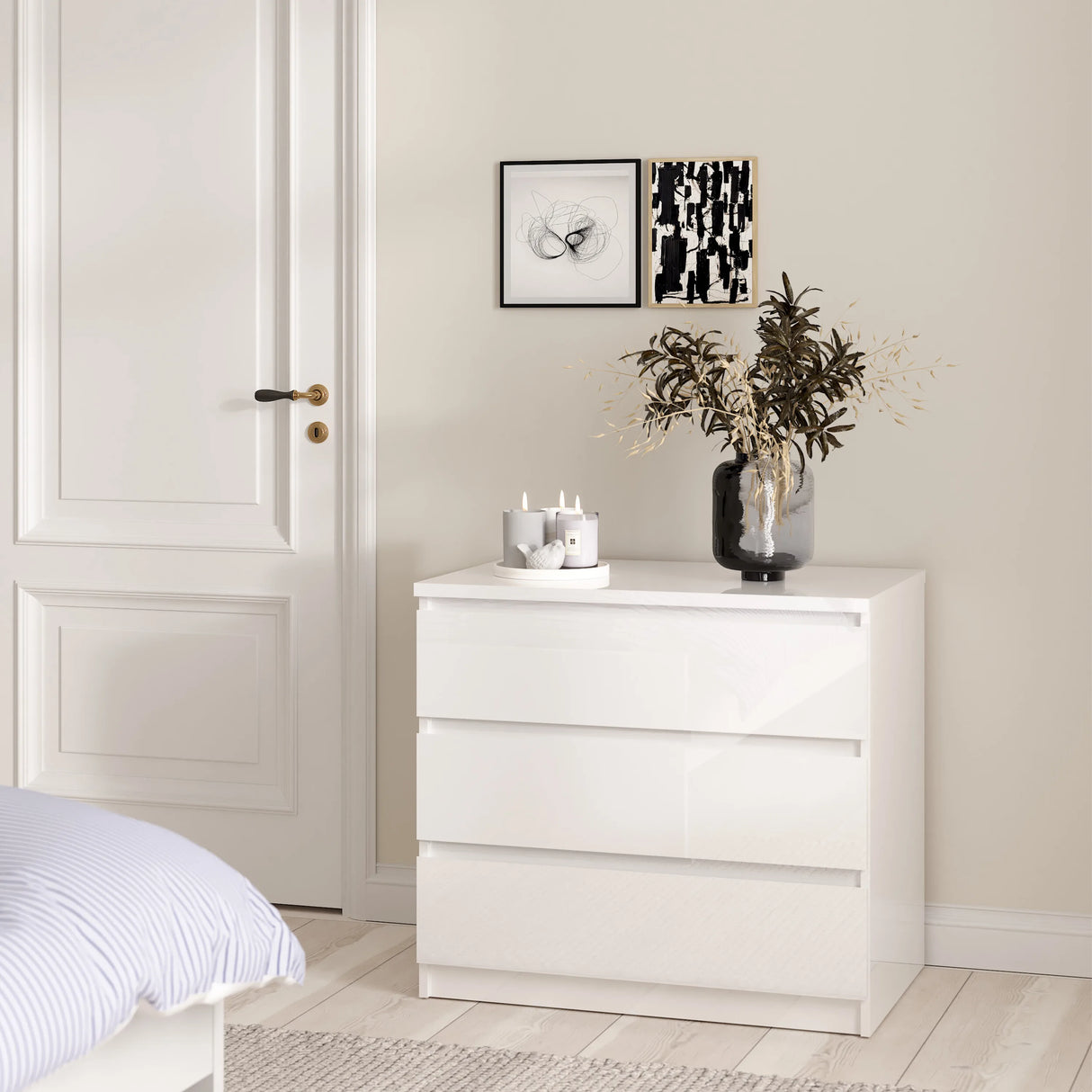 Naia Chest of 3 Drawers in White High Gloss