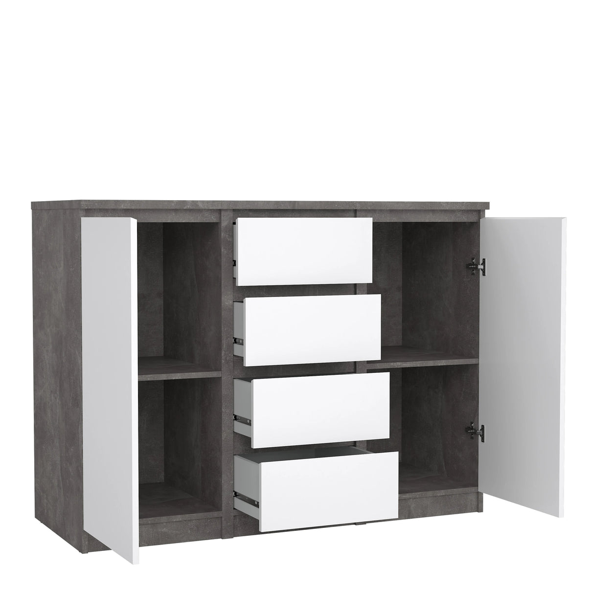 Naia Sideboard 4 Drawers 2 Doors in Concrete and White High Gloss