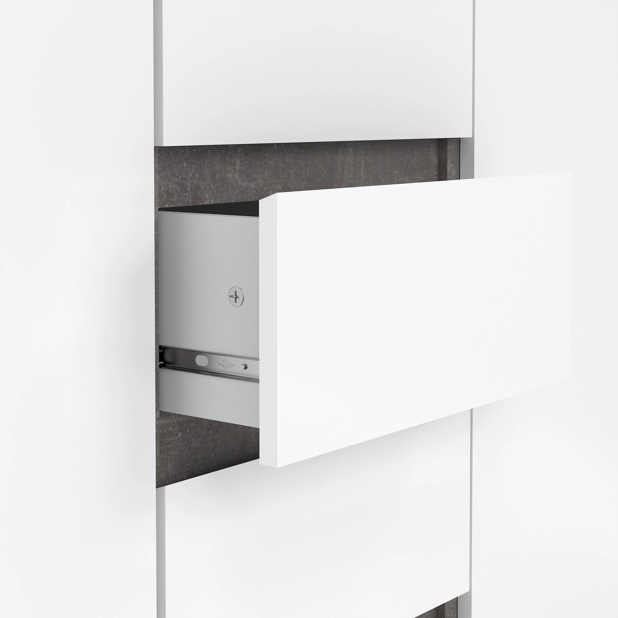 Naia Sideboard 4 Drawers 2 Doors in Concrete and White High Gloss