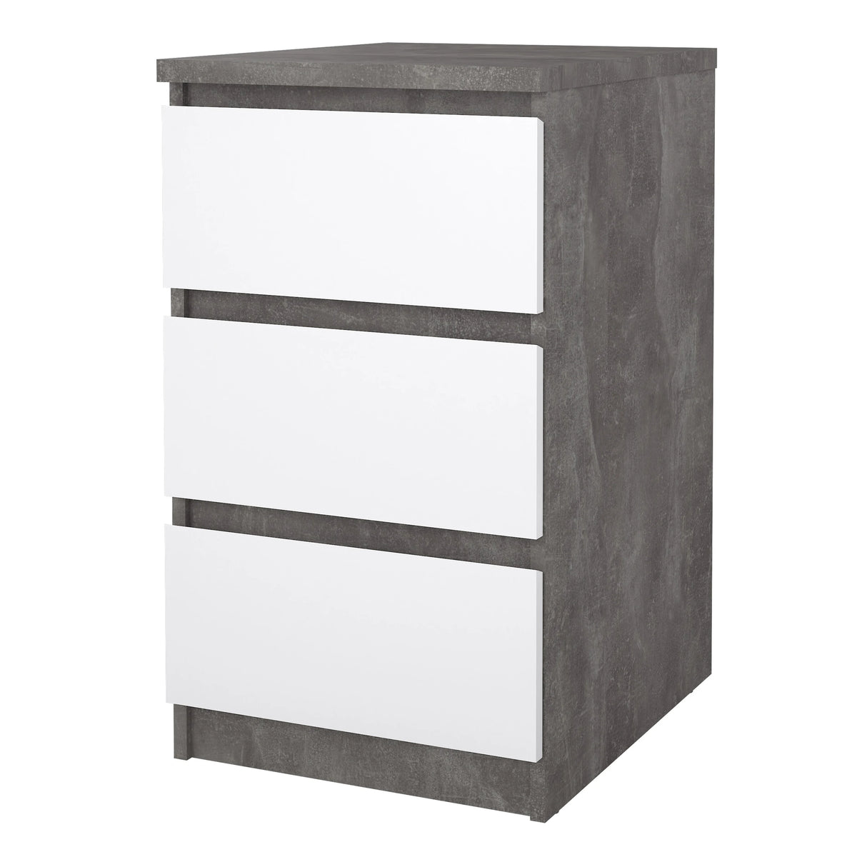 Naia Bedside 3 Drawers in Concrete and White High Gloss