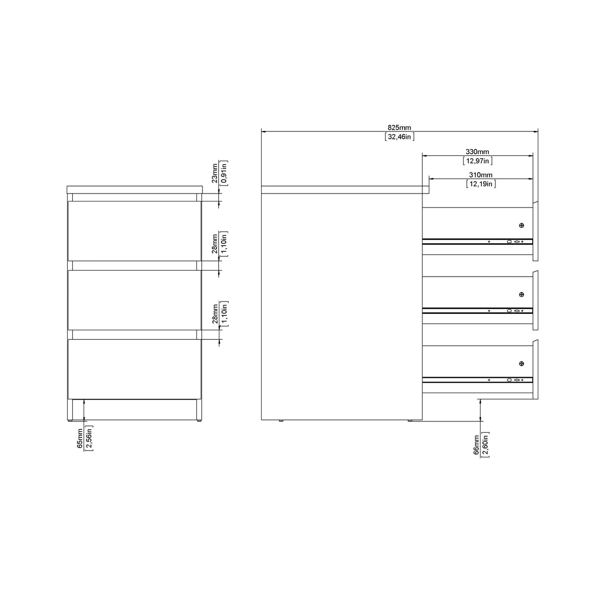 Naia Bedside 3 Drawers in Jackson Hickory Oak