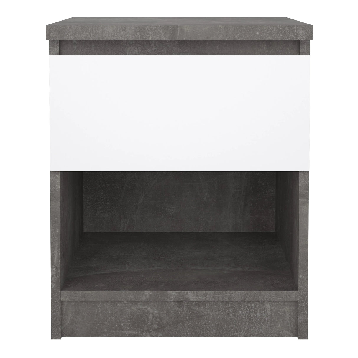 Naia Bedside 1 Drawer 1 Shelf in Concrete and White High Gloss