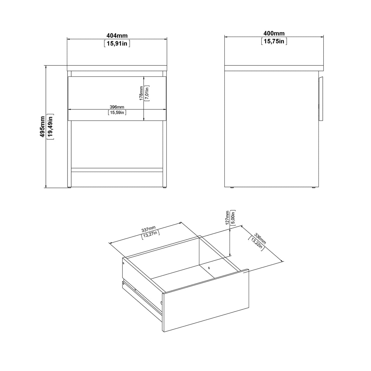 Naia Bedside 1 Drawer 1 Shelf in White High Gloss